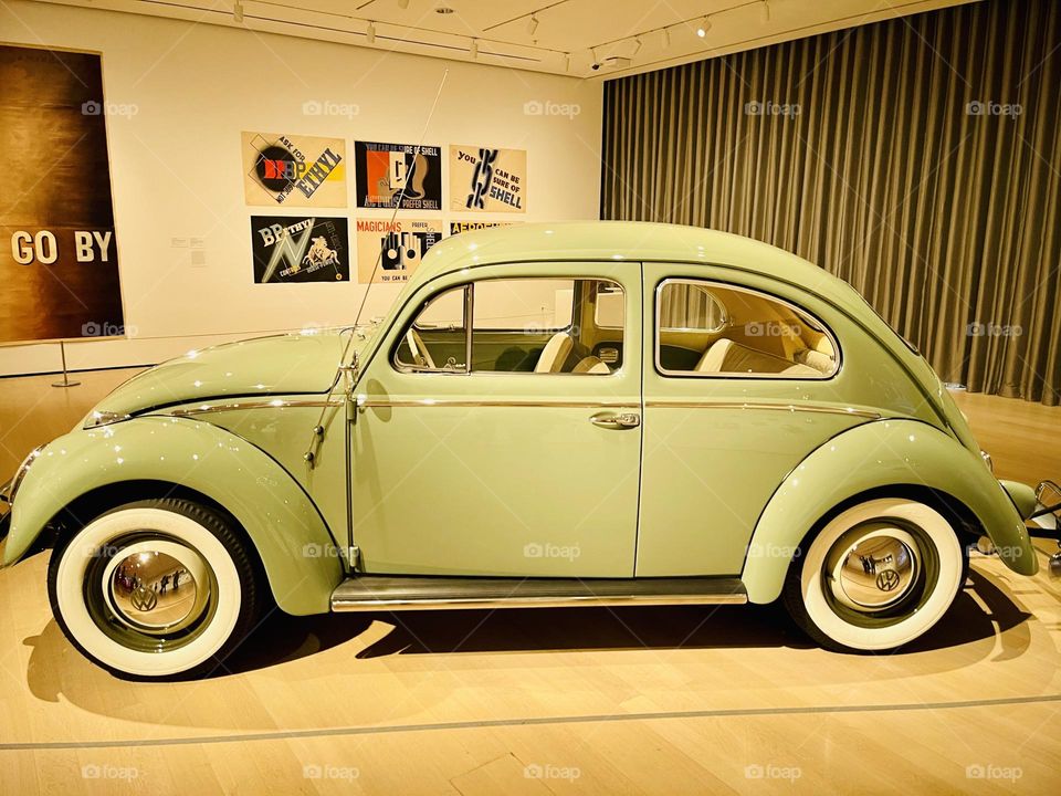 Volkswagen Type I Sedan painted in elegant “mignonette green” on display at the MoMA Automania exhibition - How our love of cars fueled art. 