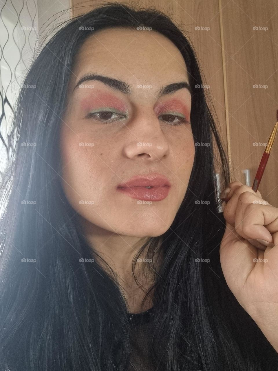 Green and red makeup