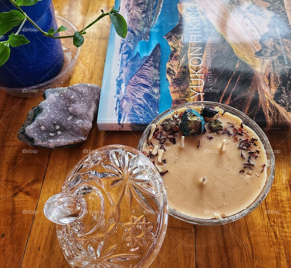 Beautiful candles and gemstones