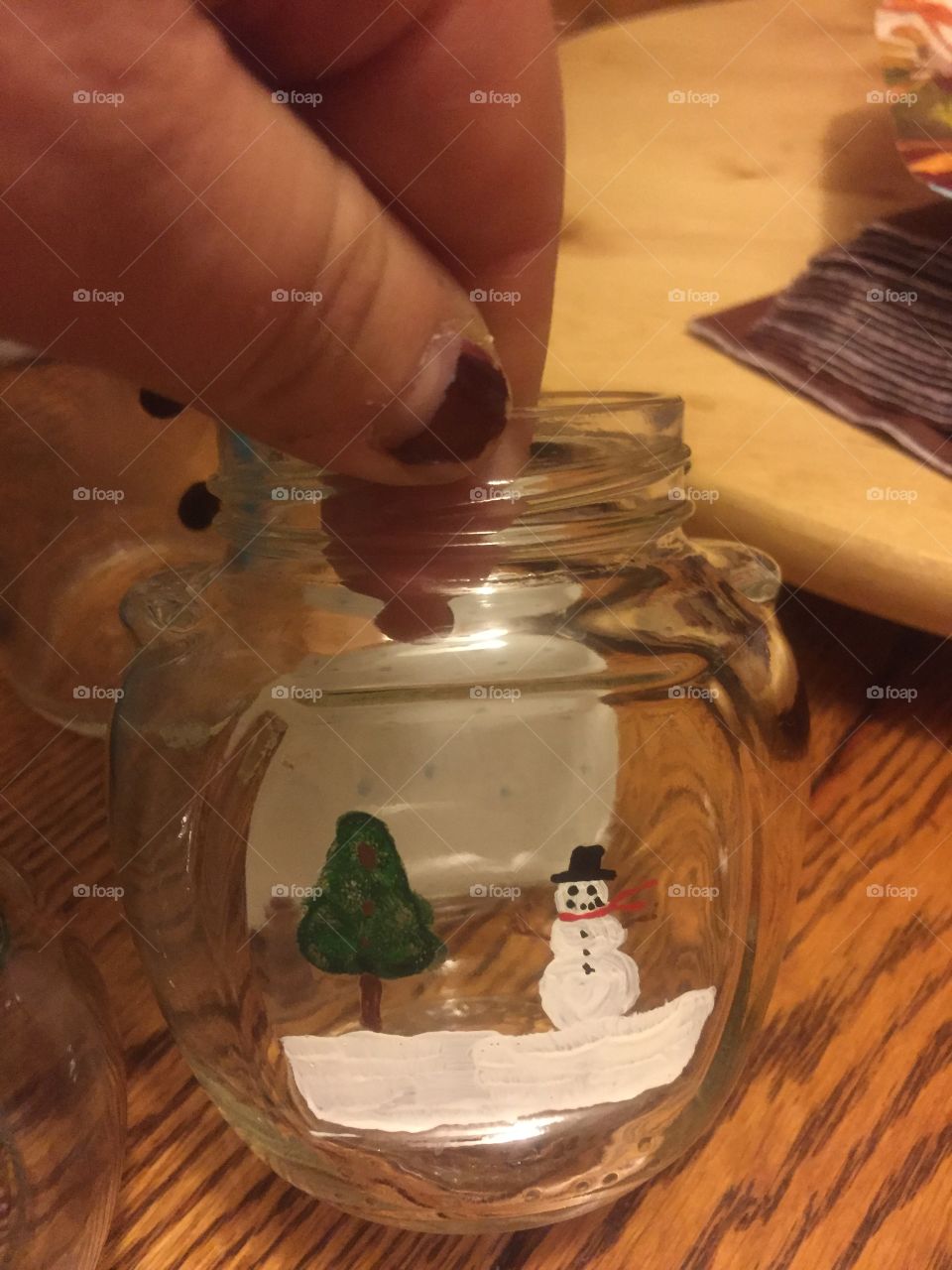 Snowman painted jar