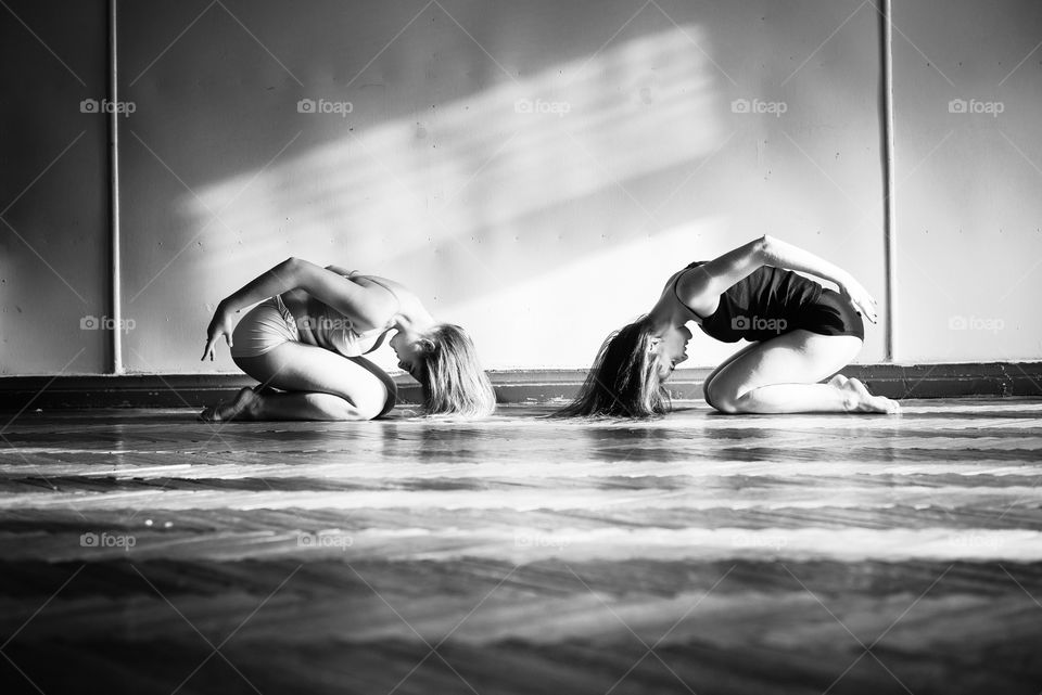 Two women dancing in studio