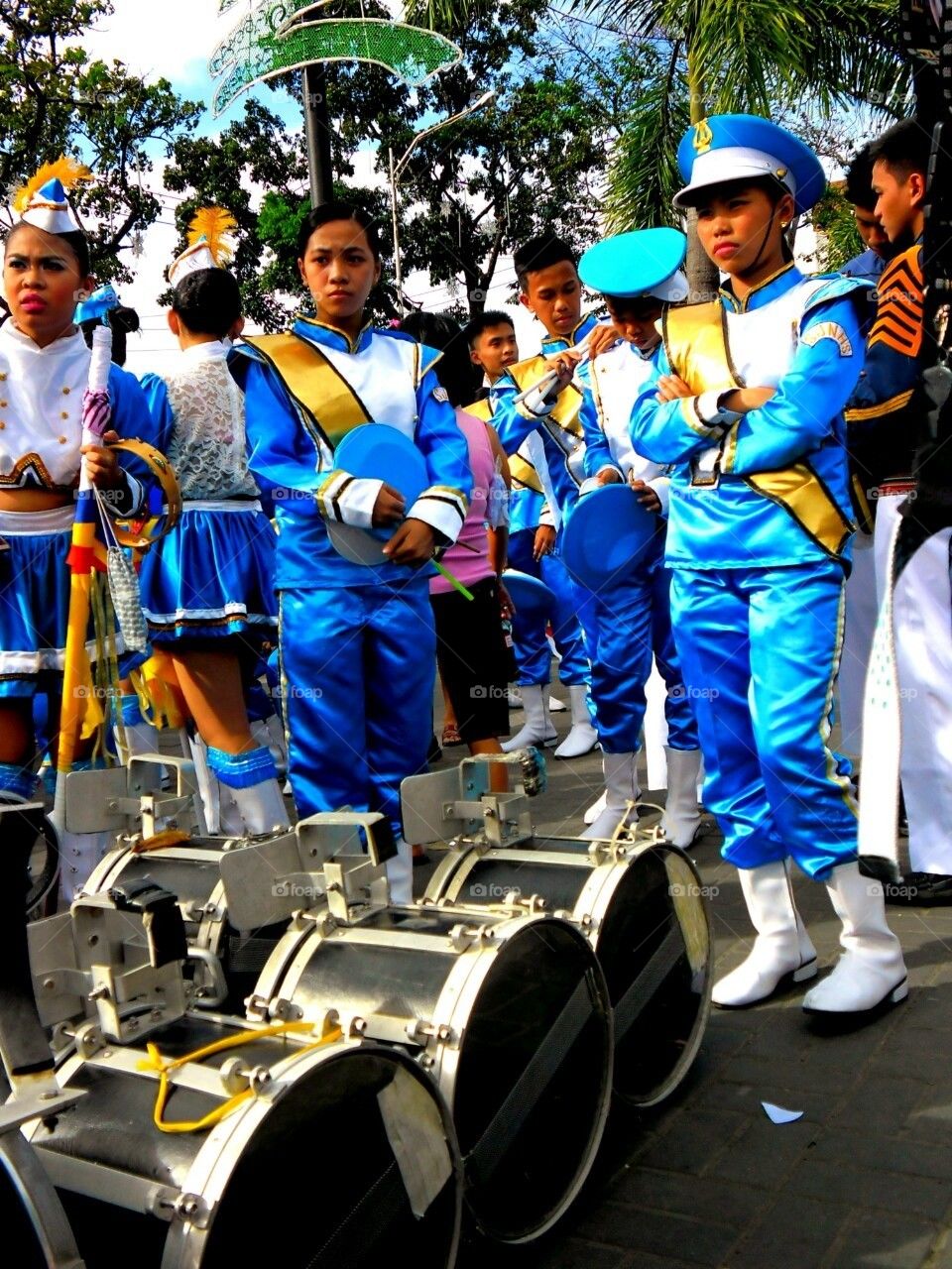 Members of a marching and their drums at a feast in antipolo, rizal,