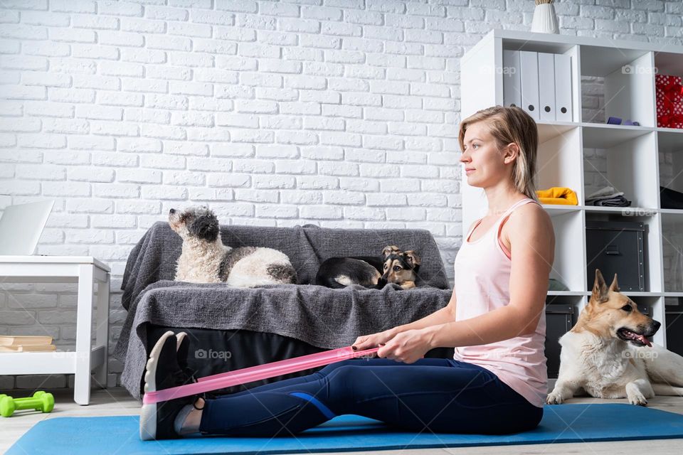 woman working out at home