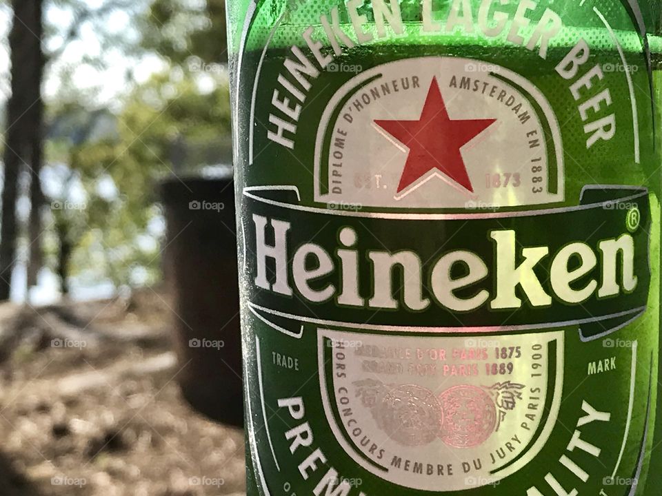 Close up of Heineken beer glass