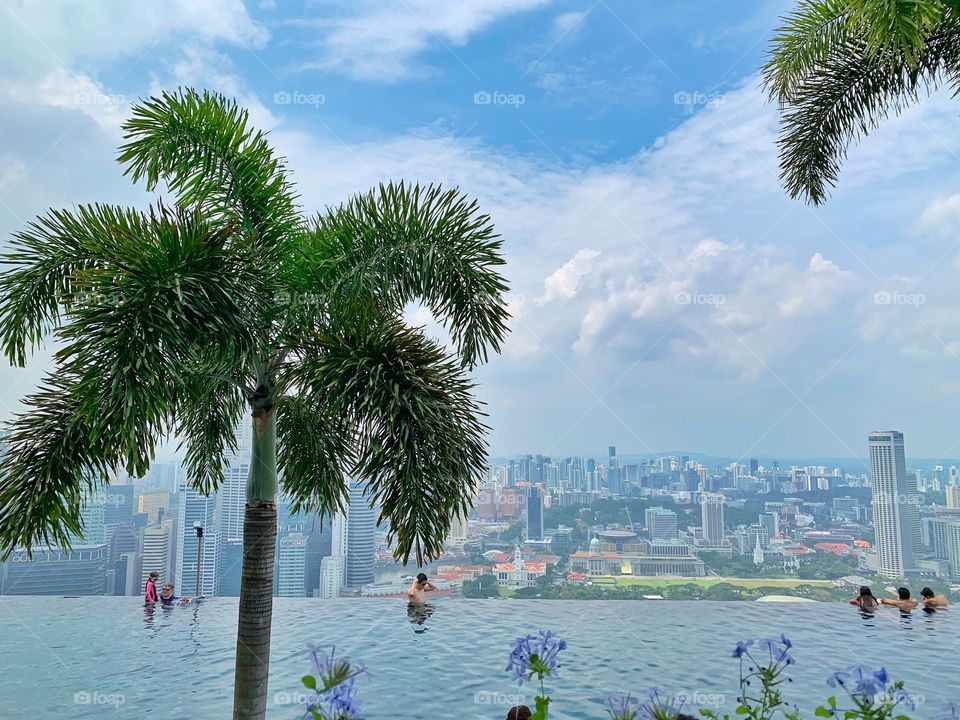 Infinity swimming pool on top of Marina Bay Sands in Singapore 