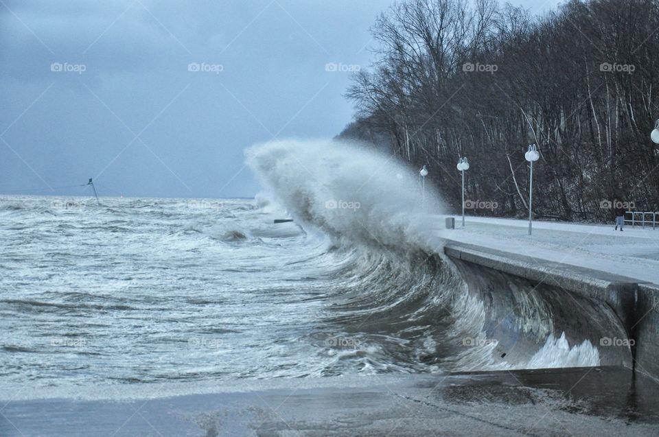 water in motion - waves during strong storm in the Baltic sea in Poland