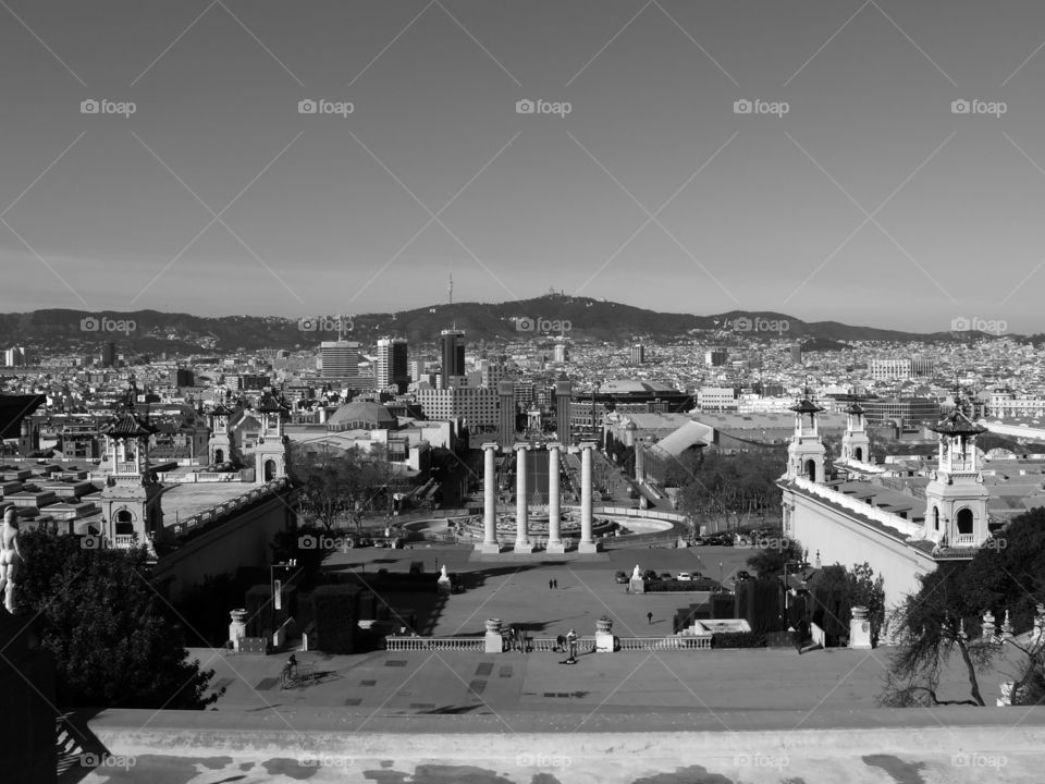 Black and white shot of Barcelona, Spain.