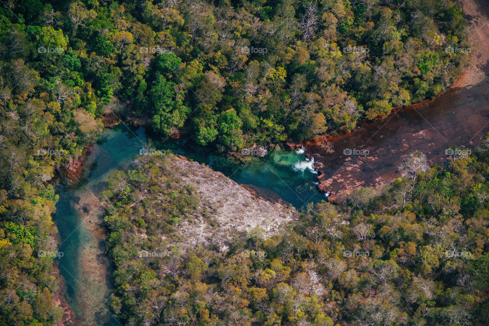 Aerial view on a river, waterfall and forest. Northern territory of Australia, Cape York.