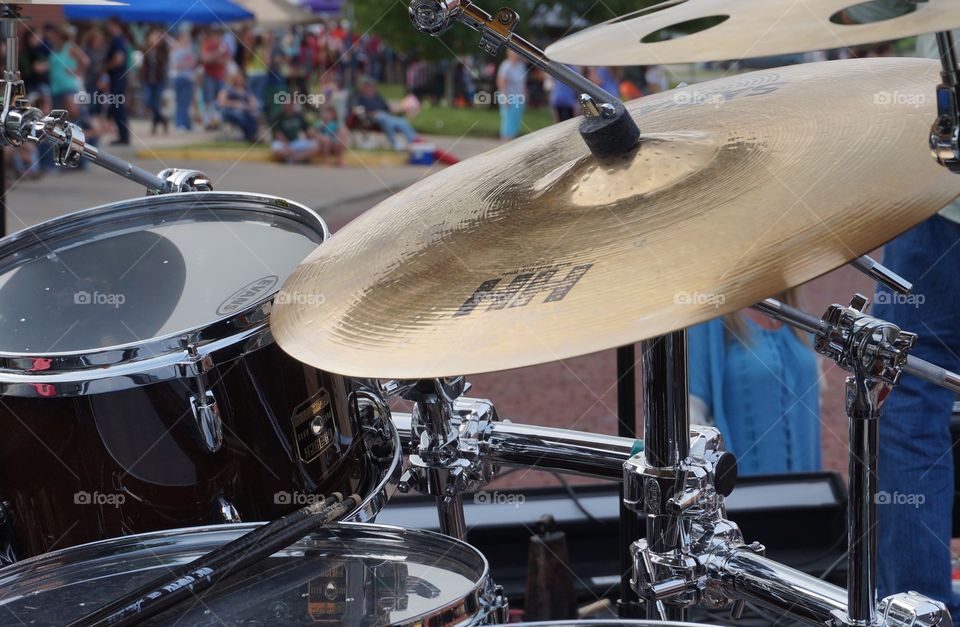 Drum set. Behind the drums view