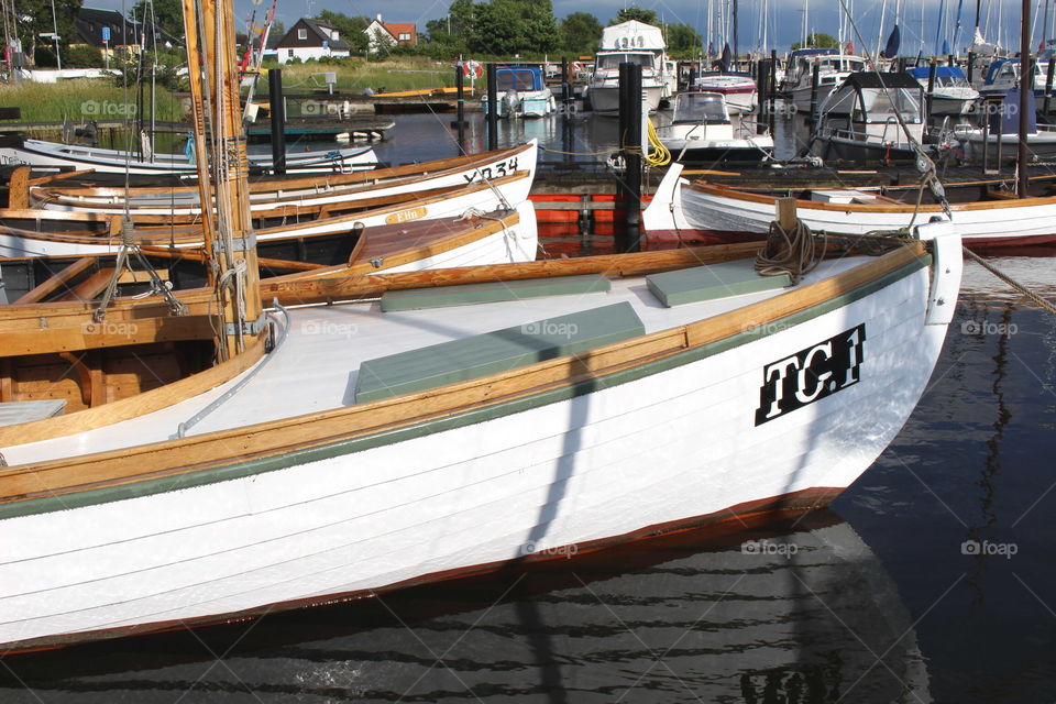 Classic boats in harbor of Gislöv, Skåne Sweden.