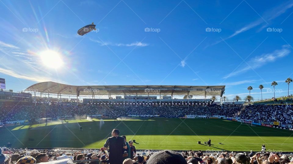 Goodyear Blimp flying over LA Galaxy game