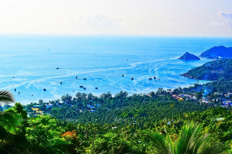 A surreal view from the highest point of a small island in Thailand. Koh Tao, a divers paradise from a dream.