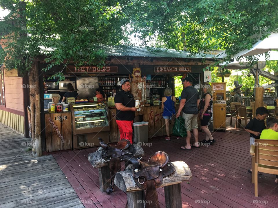 Outdoor Coffee Shop with Horse Saddle seats