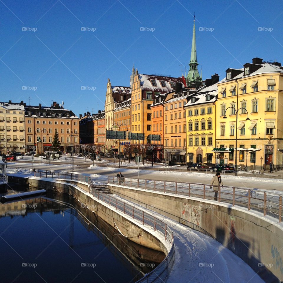 snow winter old town stockholm old town in stockholm by spidercam