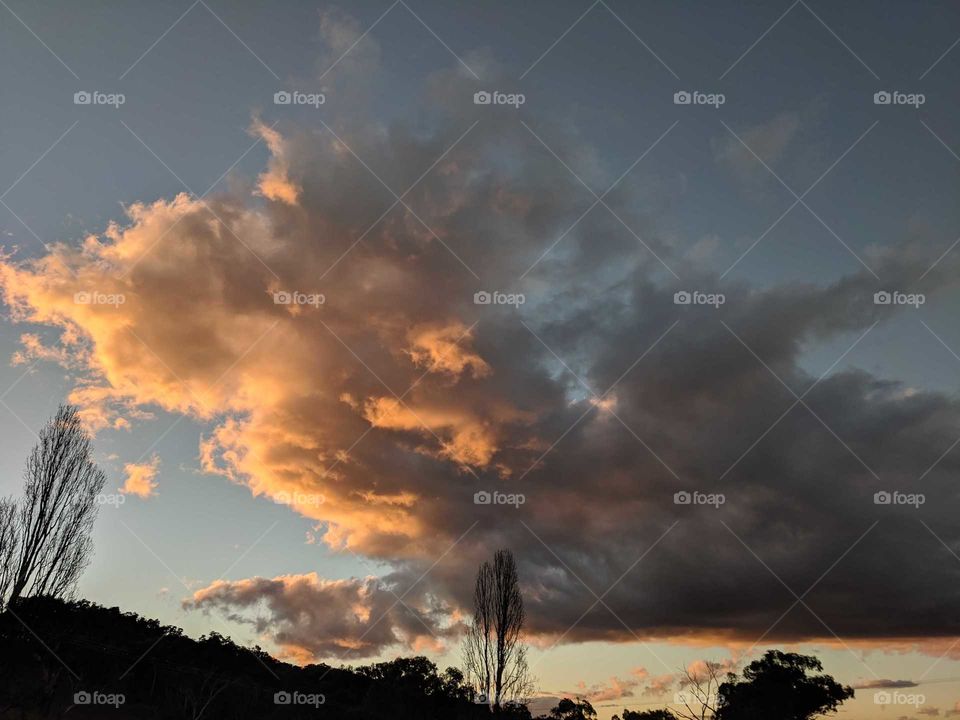 Fluffy cloud looming in the late afternoon sunset