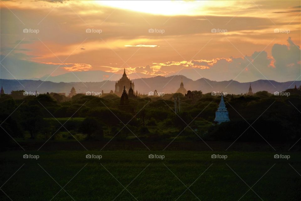 Sunset scene at Pagan Historical heritage of Myanmar 