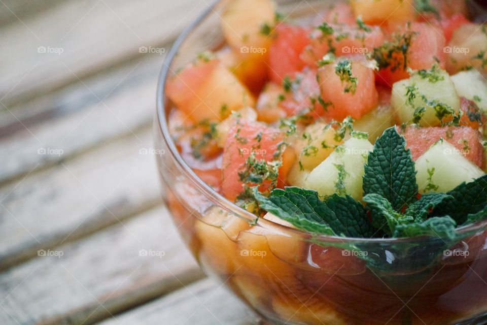 Refreshing fruit salad in the summer 