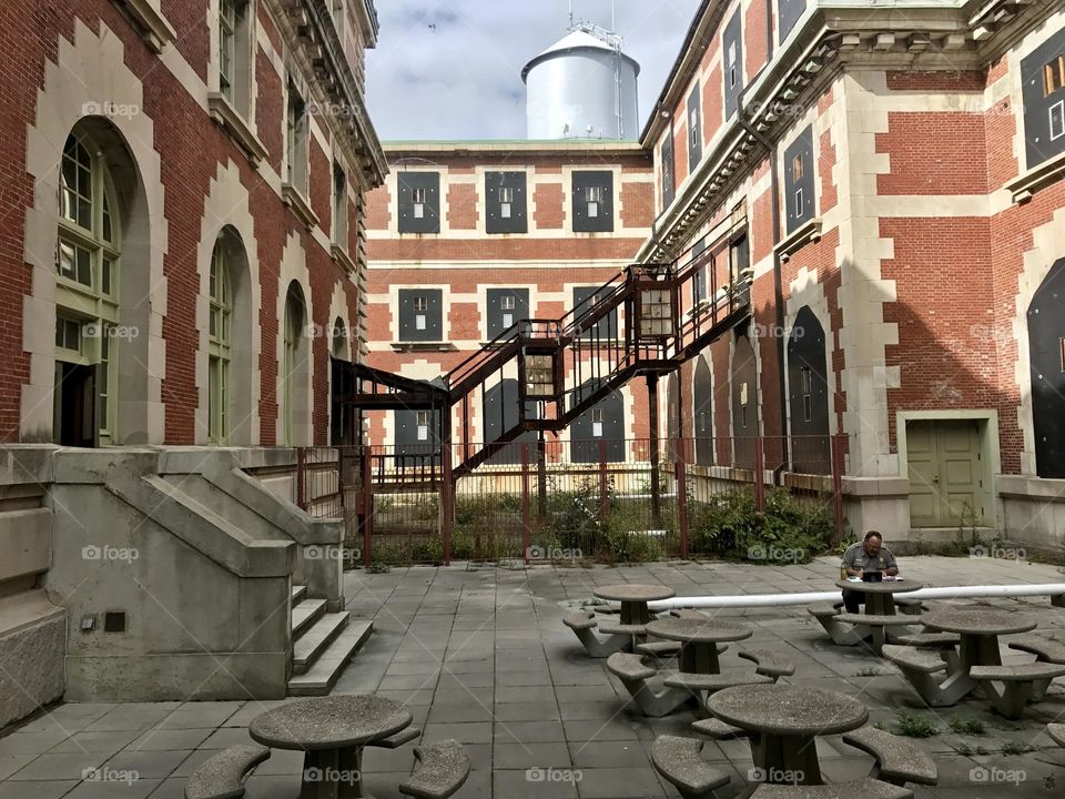 Ellis island buildings and stairs