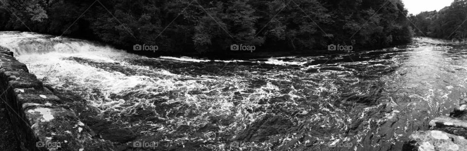 Waterfall in New Lanark Scotland in black and white