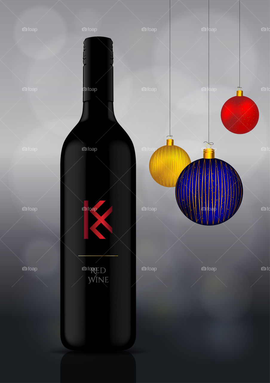 Red Wine bottle with Christmas ornaments