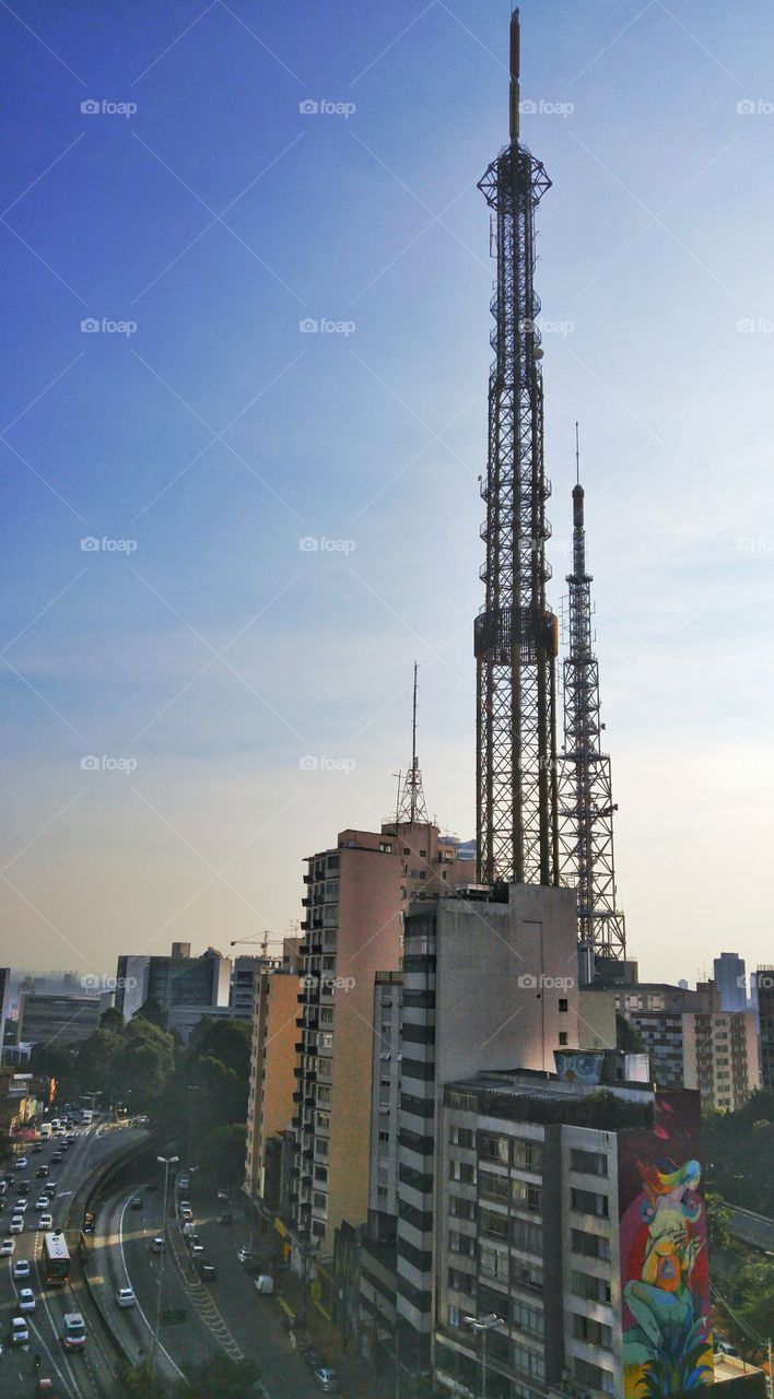 Close view of communication antenna in Sao Paulo Downtown