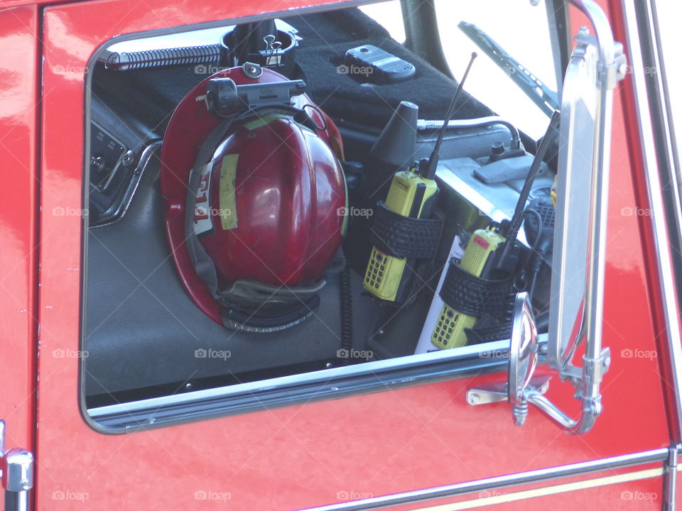 Inside fire truck 