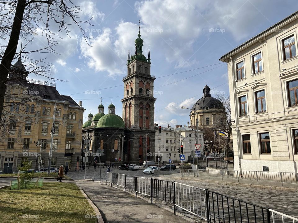 Lviv old city architecture in the spring season