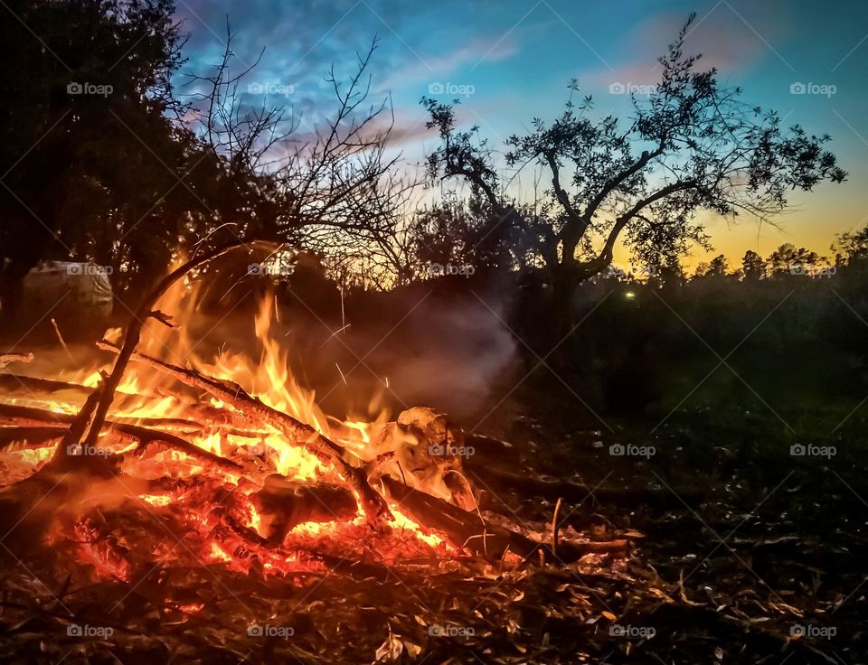 A garden bonfire on an autumn evening 