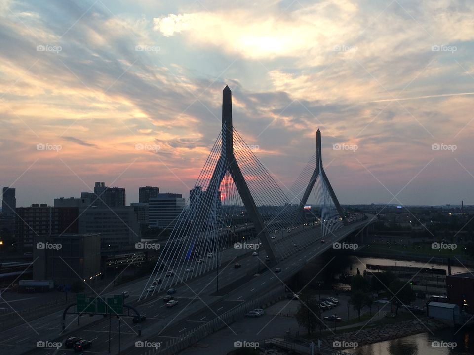 Zakim Bridge Sunset - Boston. Sunday, July 12, 2015