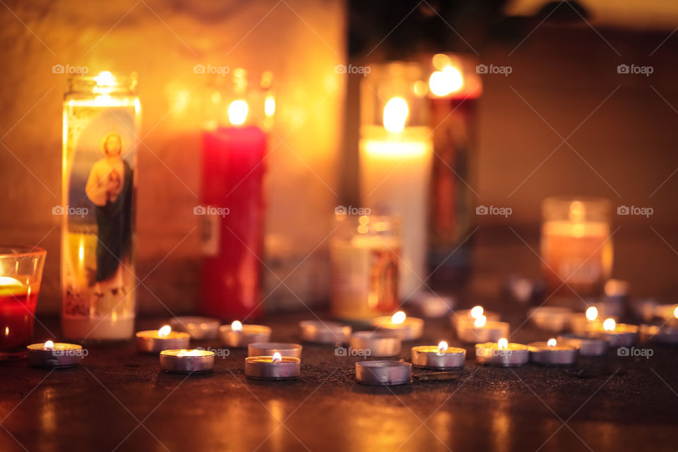 Candles at the vigil in Bellagio, Las Vegas, NV in memories of the victims from the tragic incident on Sunday.