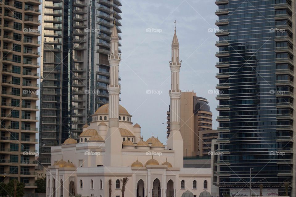 United Arab Emirates. Mosque and big building 