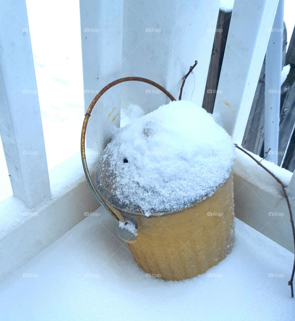 bucket in the snow