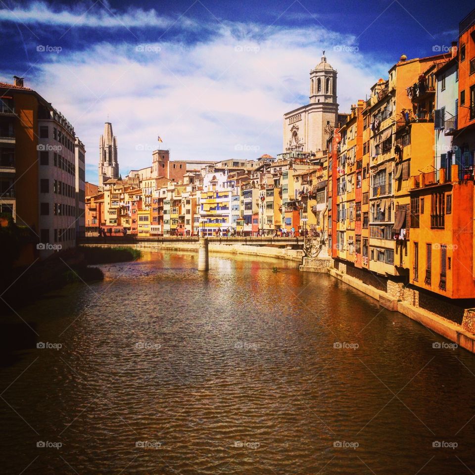 Girona's most beloved bridge with view of the medieval city centre