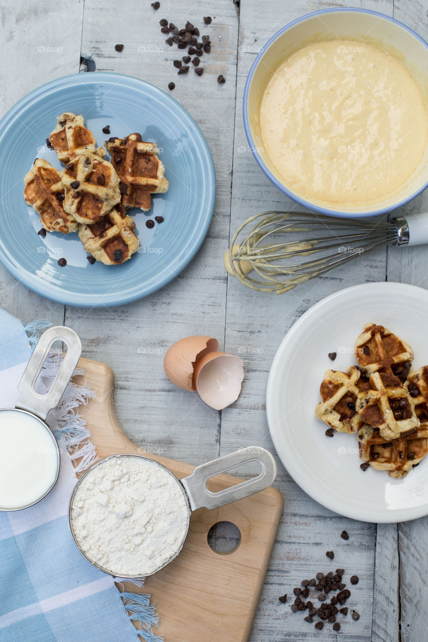 Breakfast Waffles Food Flat Lay