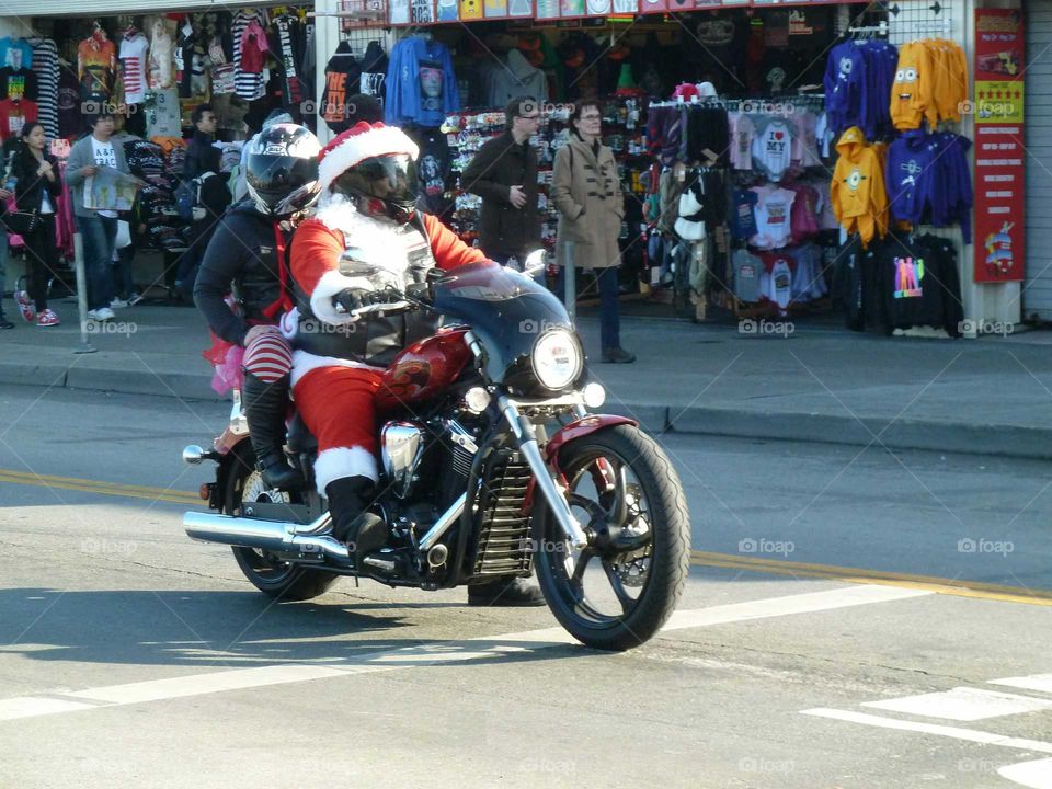 Biker Christmas. Streets of San Francisco. Christmas spirit on a motorcycle!