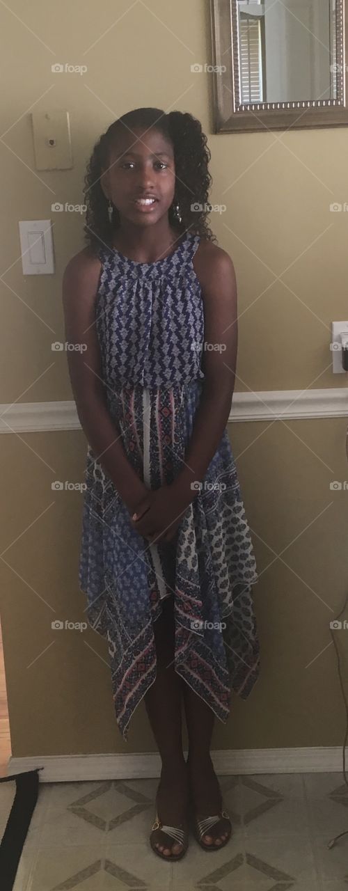 African American Pre-teen girl going to her 1st dance
