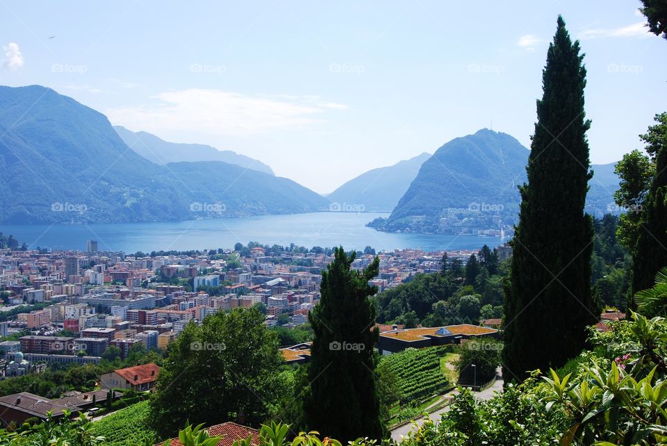 Lugano, Ceresio lake and mount San Salvatore - Porza, Canton Ticino, Switzerland.