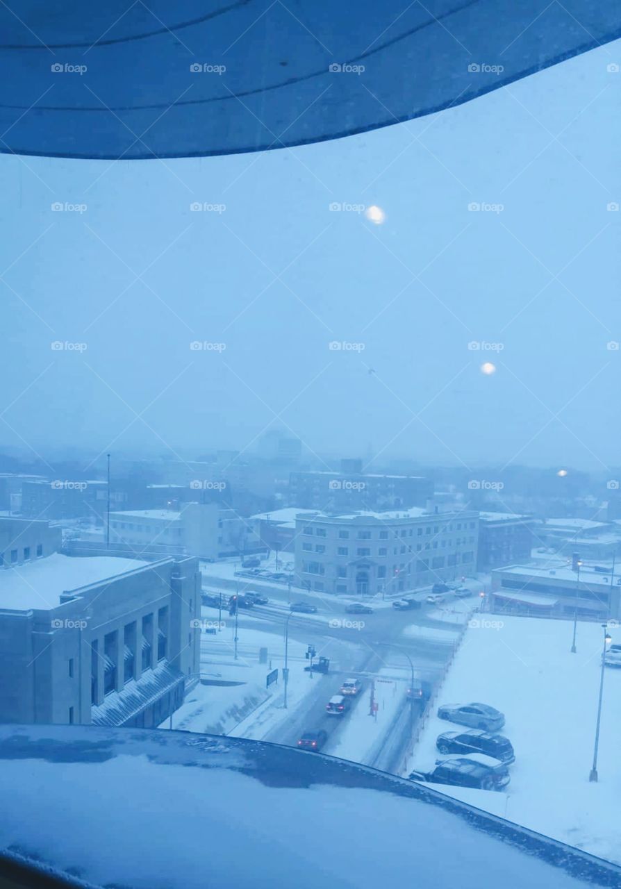 Beautiful winter scene through the window