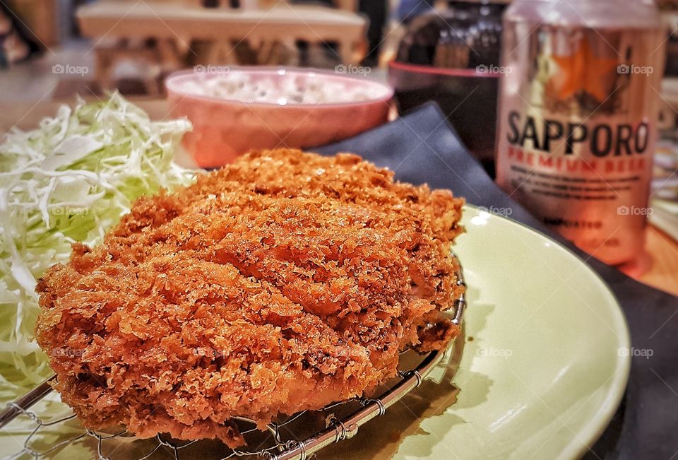 pork katsu with sapporo beer