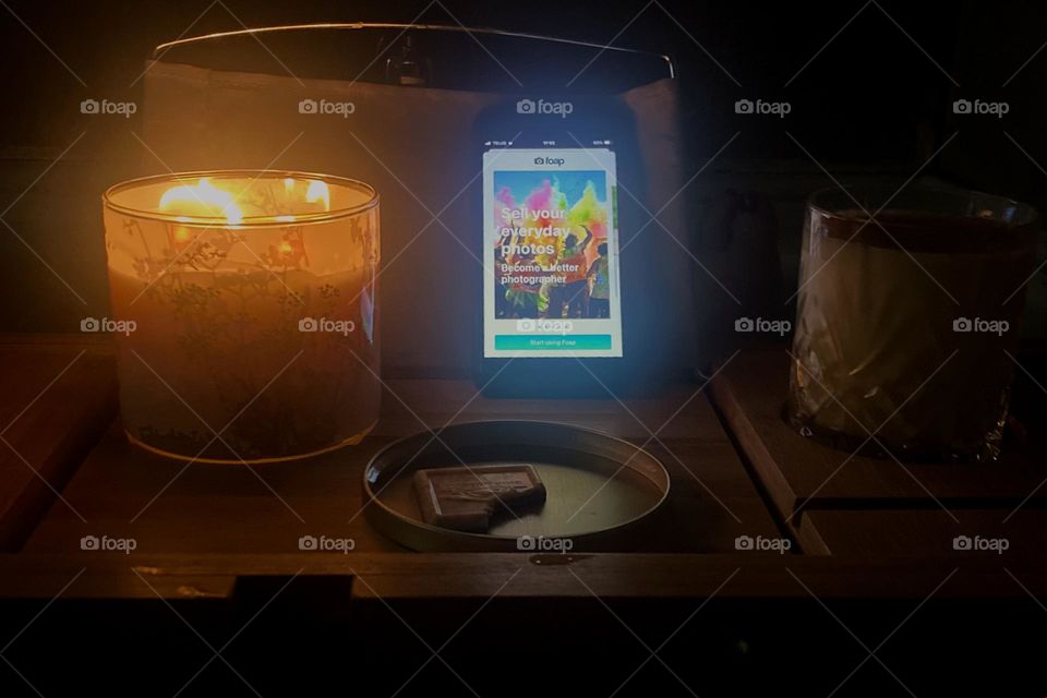 Working on Foap photo ranking from my bathtub desktop. Candlelight, eggnog and peppermint chocolate make this kind of work pretty pleasant.