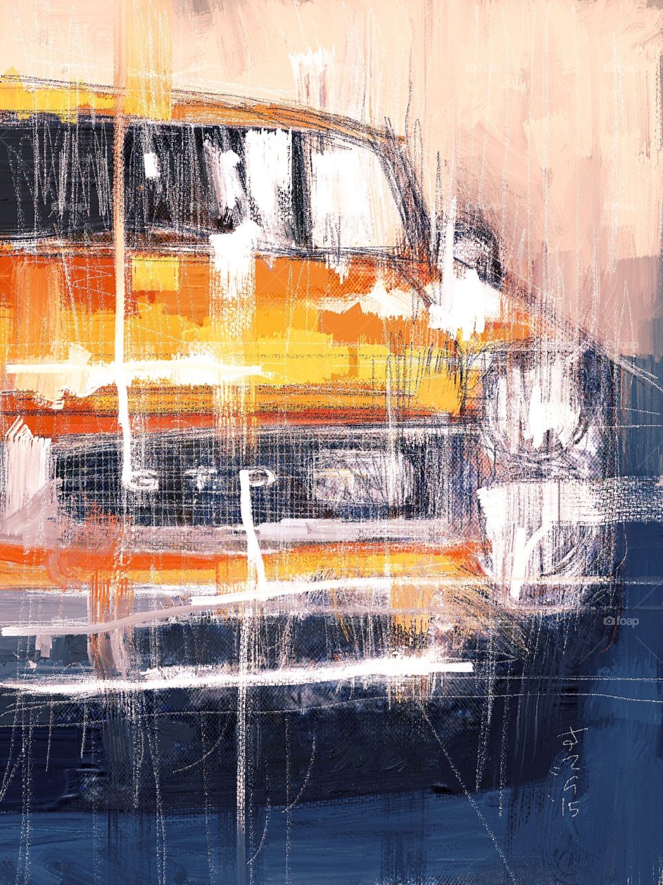 Orange Classic car. A painting of an orange classic car...;)