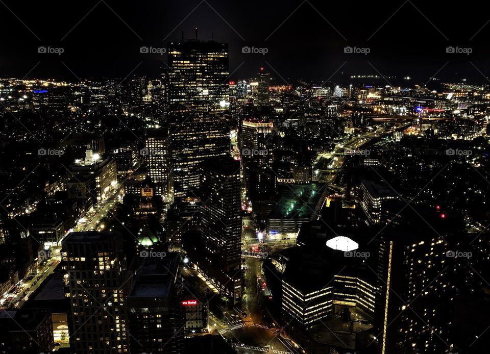 Nighttime cityscape from the top of the Pru, Boston, Mass