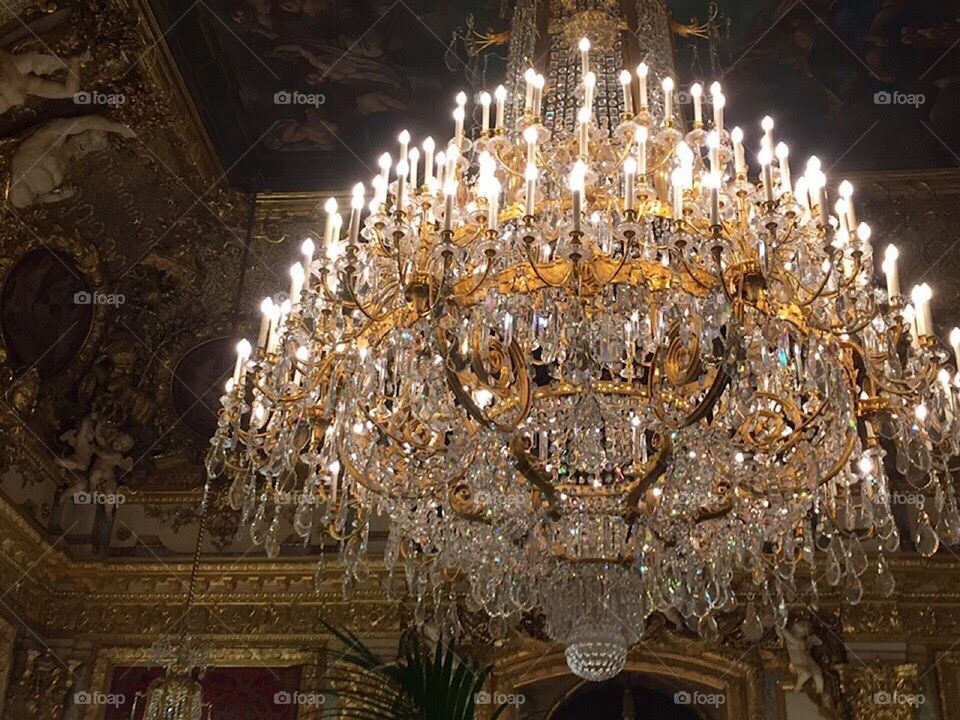 Chandelier in Napoleon Bonaparte’s suite. Located in the Luvre in Paris, France 