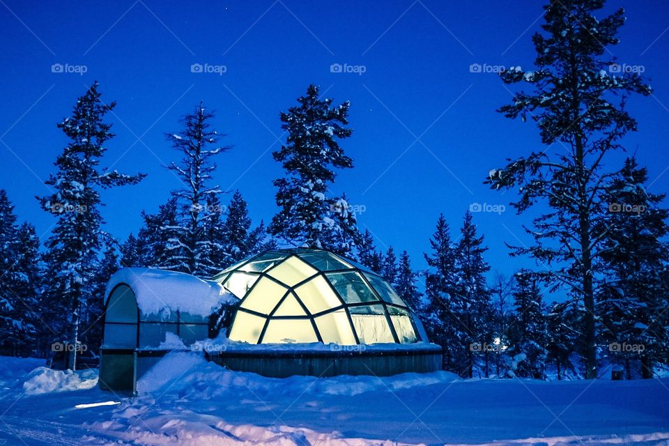 Watching the Northern Lights from our glass Igloo in Kakslauttanen Arctic Village, Lapland