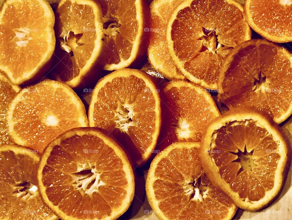 Dehydrated oranges on display- dried fruit 