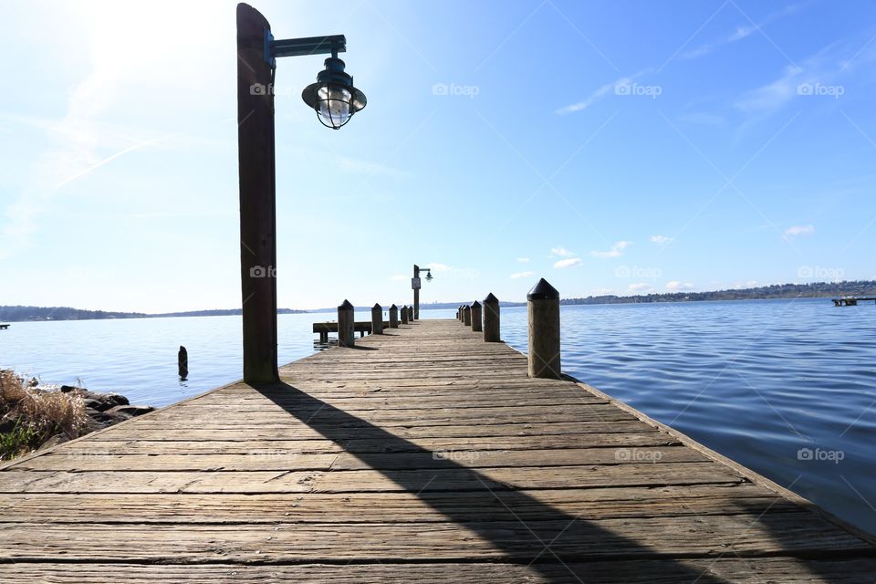 Public dock at marine point in Kirkland Washington USA on a sunshine day