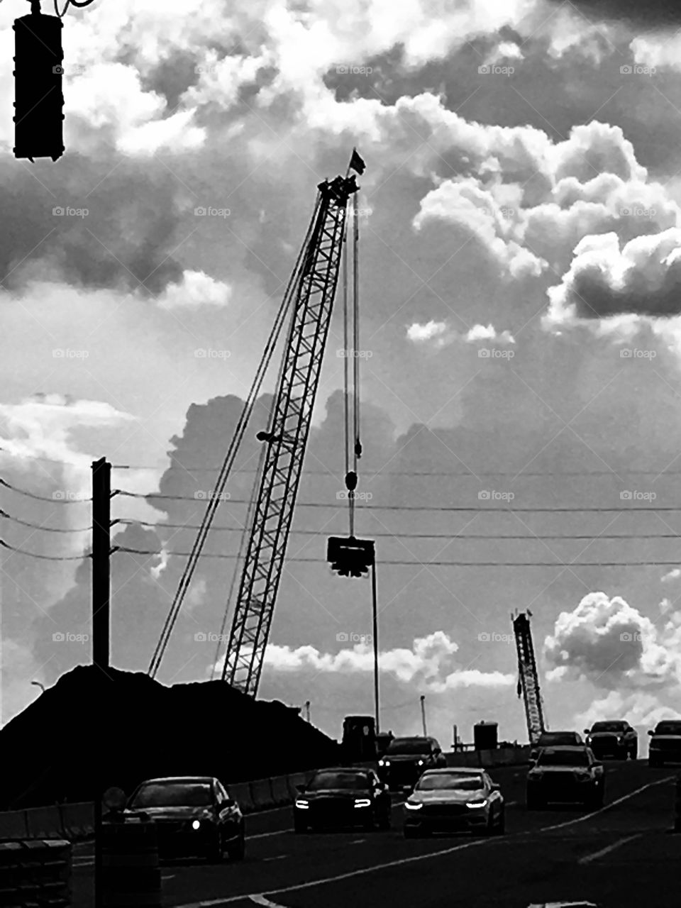 Construction crane in black and white 