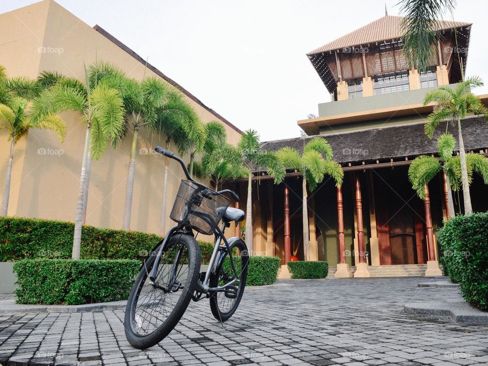 Black beauty bicycle parked infront of the Four Seasons in Langkawi, Malaysia