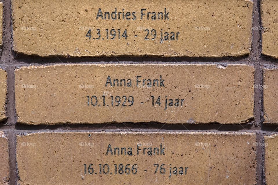 Bricks From The Holocaust Name Monument For Peopel With The Frank Family Name At Amsterdam The Netherlands 29-4-2024