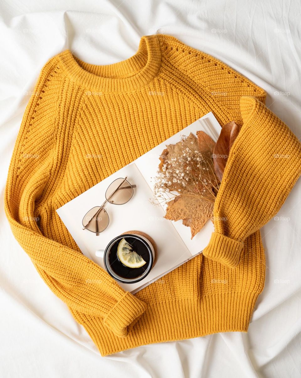 autumn vibes with tea and yellow sweater